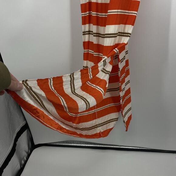 Nell Couture Silk Maxi Dress Size 4 Braided Spaghetti Strap Orange Striped - Picture 7 of 14